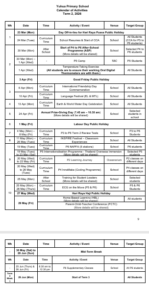 Term 2 Calendar of Events